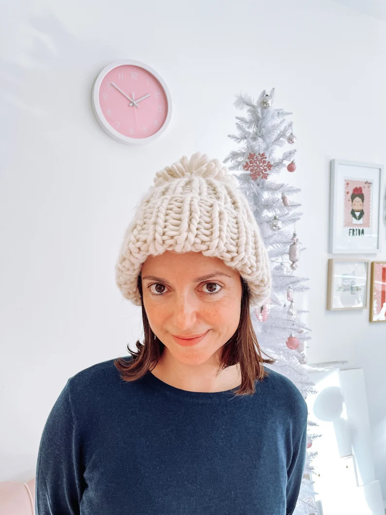 Oversized Chunky Knit Pompom Beanie | Sumptuous Chunky Yarn Oversized Winter Hat | Etsy (US)