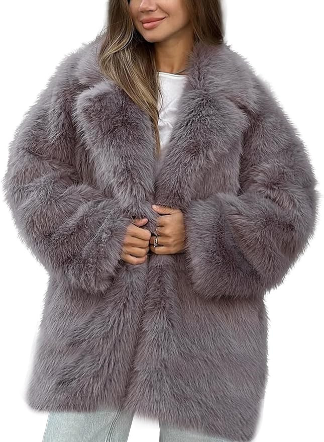 Flygo Womens Long Faux Fur Coats Fluffy Faux Fur Jacket Long Sleeve Lapel Furry Coats Fuzzy Winte... | Amazon (US)