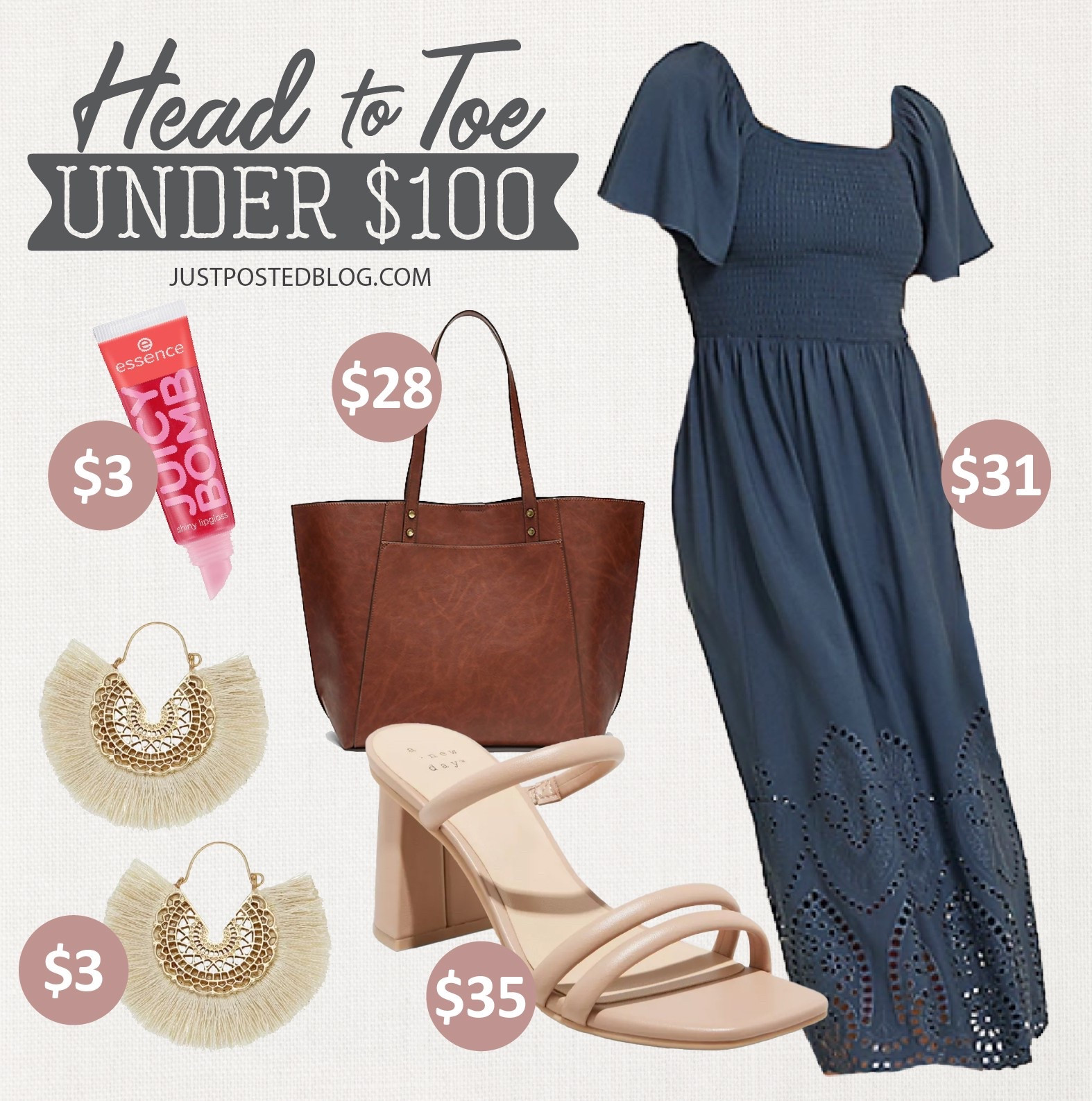 This head to toe under $100 look is so cute! This navy dress is easy to dress up or down, and this would be a great Easter look  

#LTKStyleTip #LTKSaleAlert #LTKFindsUnder100
