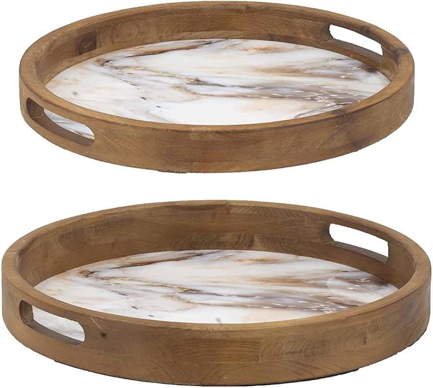 A&B Home Decorative Serving Tray-Set of 2 Round Wood Tray with Marble Print,Decorative Trays for ... | Amazon (US)