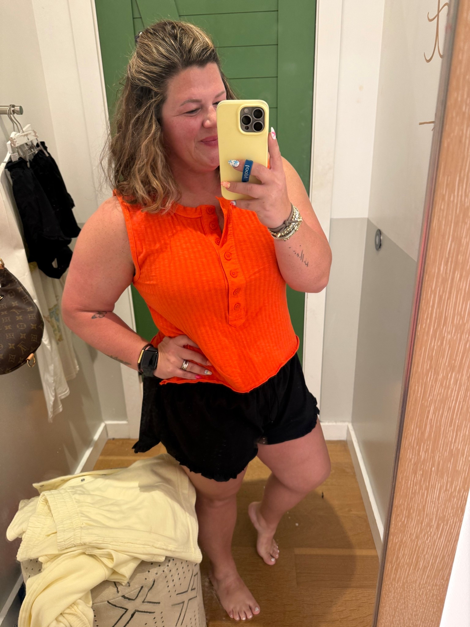 Aerie draw string with built in biker shorts. Comes in a ton of colors. Sized up to an XL for length. 
Tank wearing size large-functional buttons 

#LTKMidsize #LTKSaleAlert