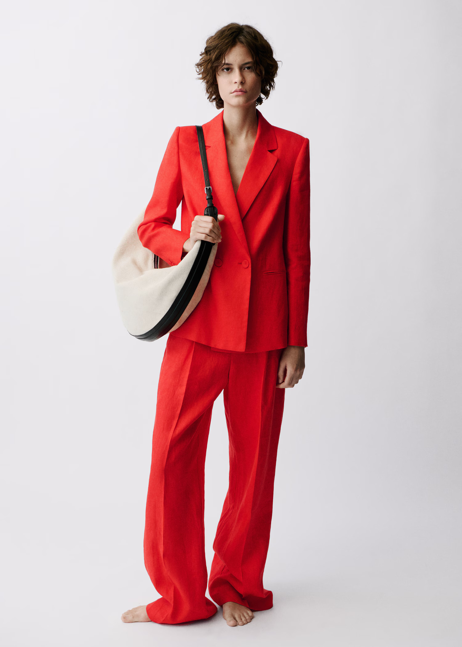 Double-breasted linen suit blazer | Mango (US/MX/AU)