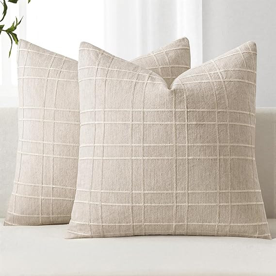 MIULEE Decorative Linen Check Throw Pillow Covers Neutral Farmhouse Vintage Christmas Pillow Cove... | Amazon (US)
