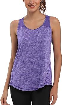 Workout Tops for Women Mesh Racerback Tank Yoga Shirts Gym Clothes | Amazon (US)