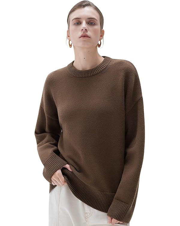 SUUKSESS Women Cashmere Oversized Long Sleeve Pullover Sweater Crew Neck Jumpers | Amazon (US)