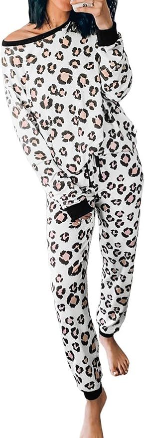 PRETTYGARDEN Women’s Casual Two Piece Pajamas Set Leopard Print Long Sleeve Tops with Drawstrin... | Amazon (US)