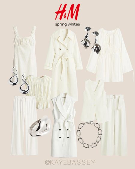 H&M spring whites! Chic all white pieces to elevate your spring wardrobe - trench coat, mini dresses, tailored vest, trousers, linen pants, silver jewelry 

#hm #white #springtrends #ootd #easter 

#LTKworkwear #LTKSeasonal #LTKstyletip