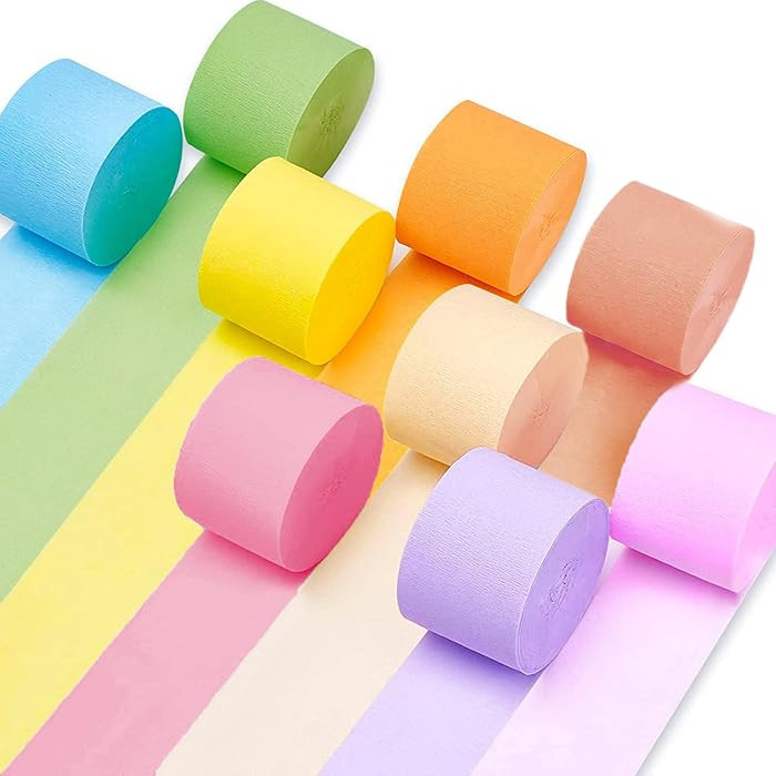 Crepe Paper Streamers 9 Rolls 738ft,Pack of Rainbow Assorted Colored Party Streamers,9 Colors Str... | Amazon (US)