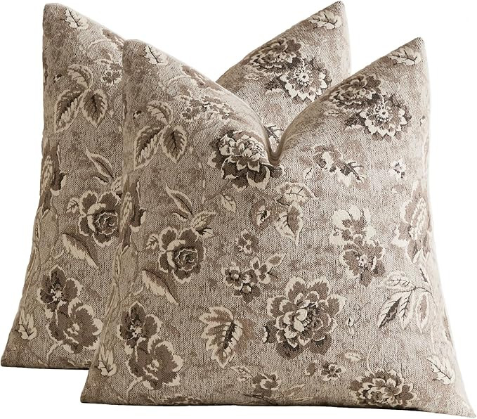 Vintage Floral Chenille Throw Pillow Covers 18x18 Set of 2 | Amazon (US)