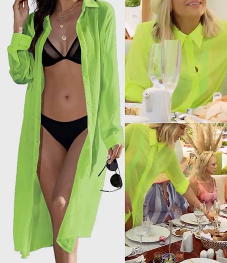 Button Down Sheer Swimsuit Cover Up in Neon Green by Zeagoo from our trip to Mexico on RHOC S17 E14 💚 It’s on sale & comes in so many colors!

#LTKswim #LTKfindsunder50 #LTKsalealert