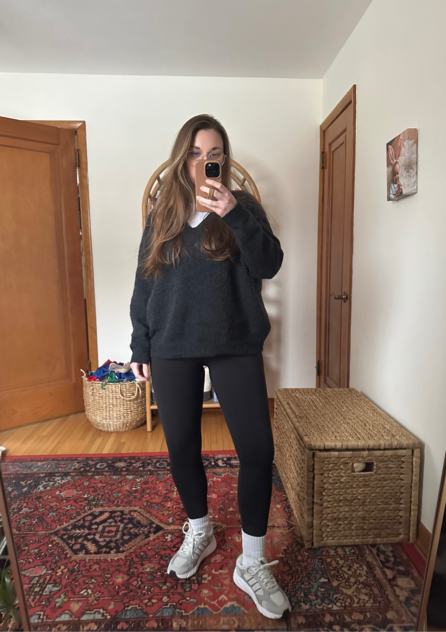 Nuuds v neck sweater & slinky rib tee (Small)
Black leggings, adidas chunky trainers 
Winter outfit, casual outfit, travel outfit 

#LTKSeasonal #LTKTravel #LTKStyleTip