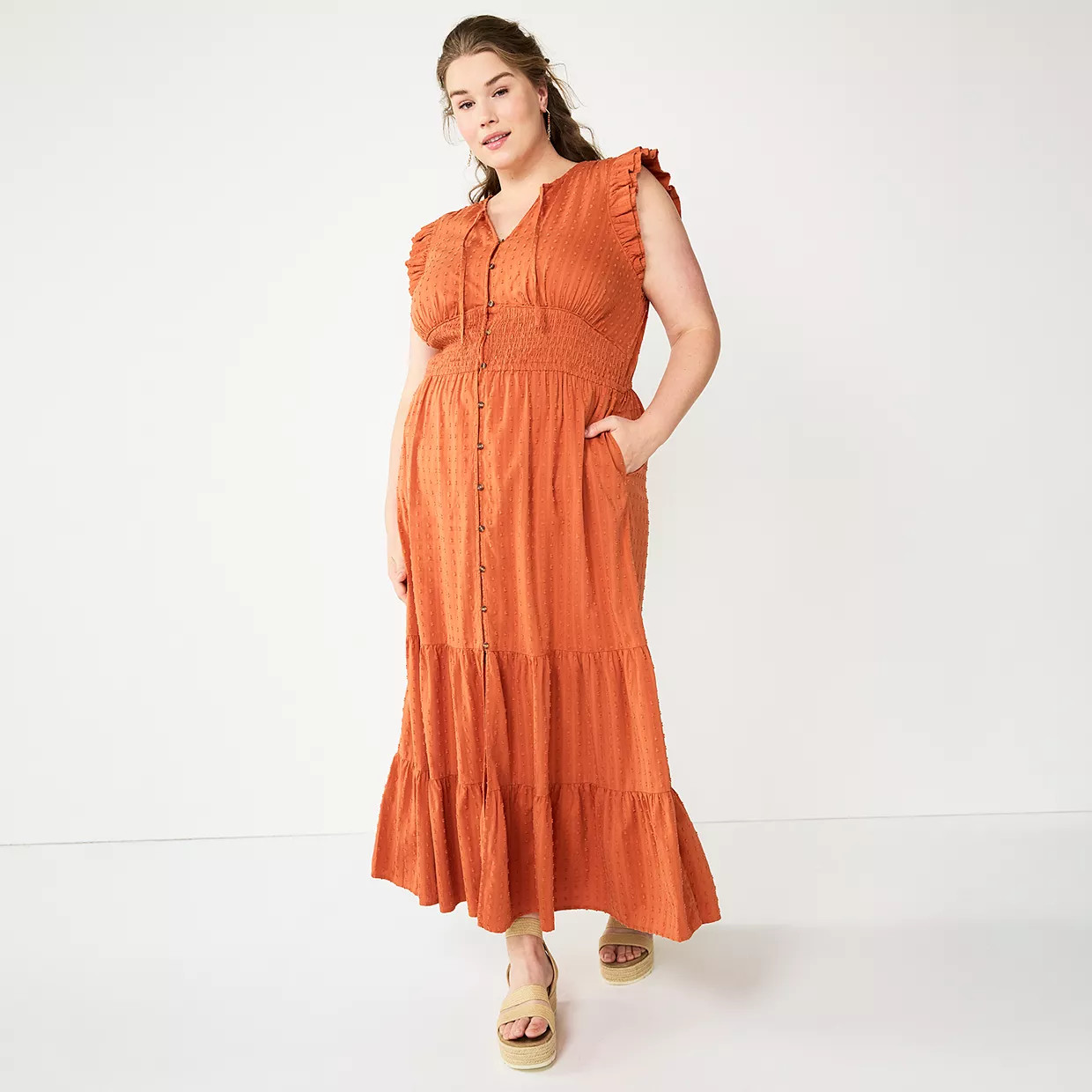 Plus Size Sonoma Goods For Life® Ruffle Sleeve Smocked Maxi Dress | Kohl's