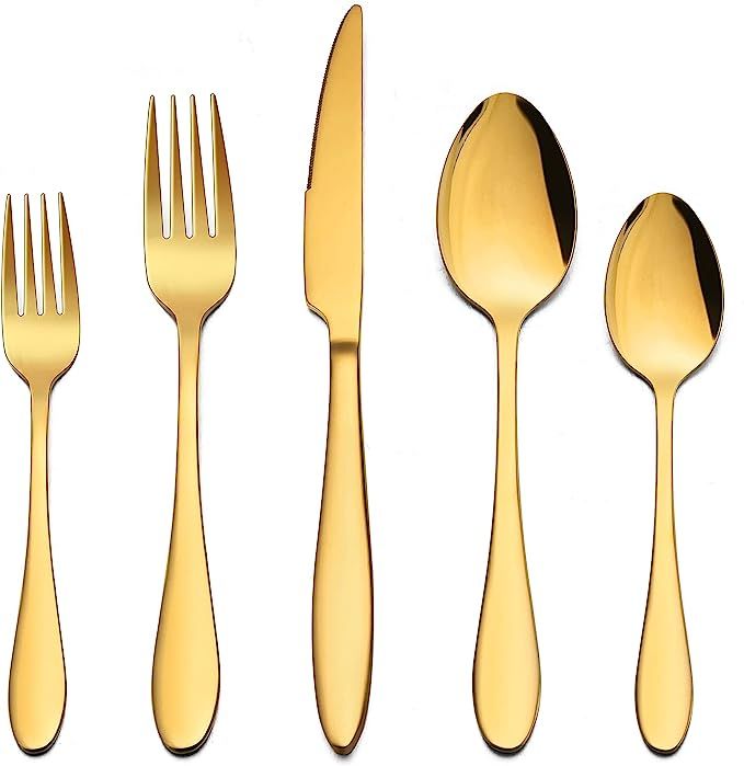 LIANYU 40-Piece Gold Silverware Set for 8, Stainless Steel Flatware Cutlery Set, Tableware Eating... | Amazon (US)