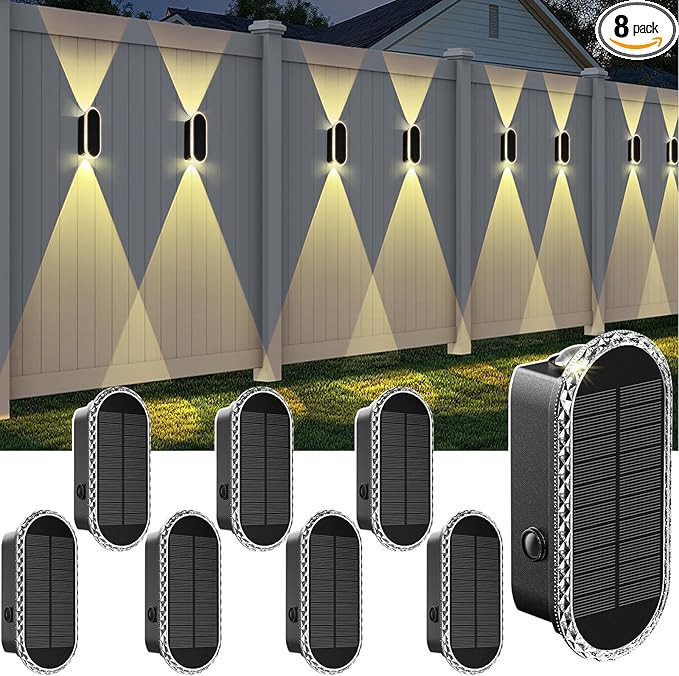 Solar Fence Lights Outdoor - 3000/4000/6000K 3 Modes, IP65 Waterproof Fence Lights Solar Powered,... | Amazon (US)