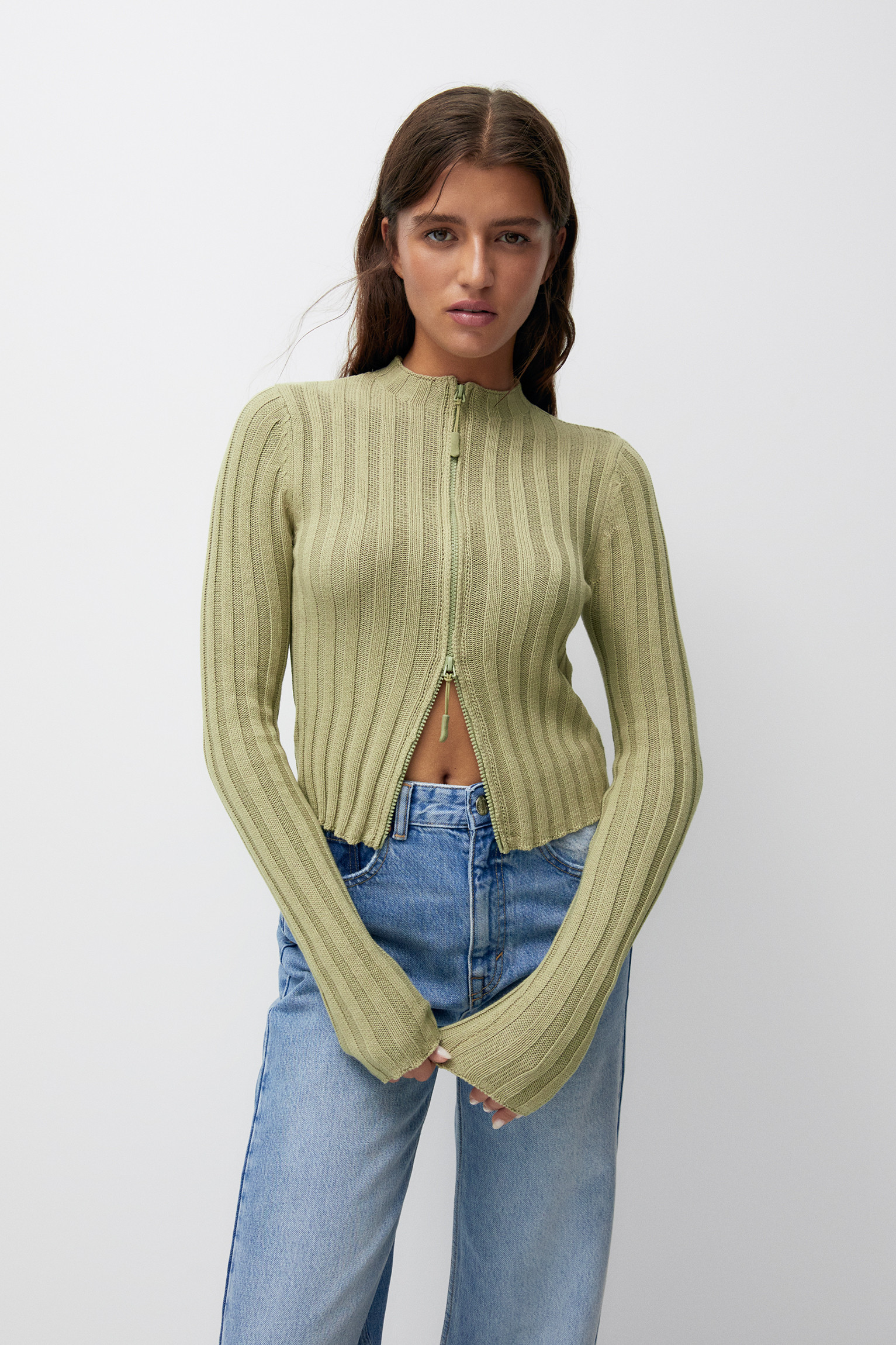 Zip-up knit cardigan | PULL and BEAR UK