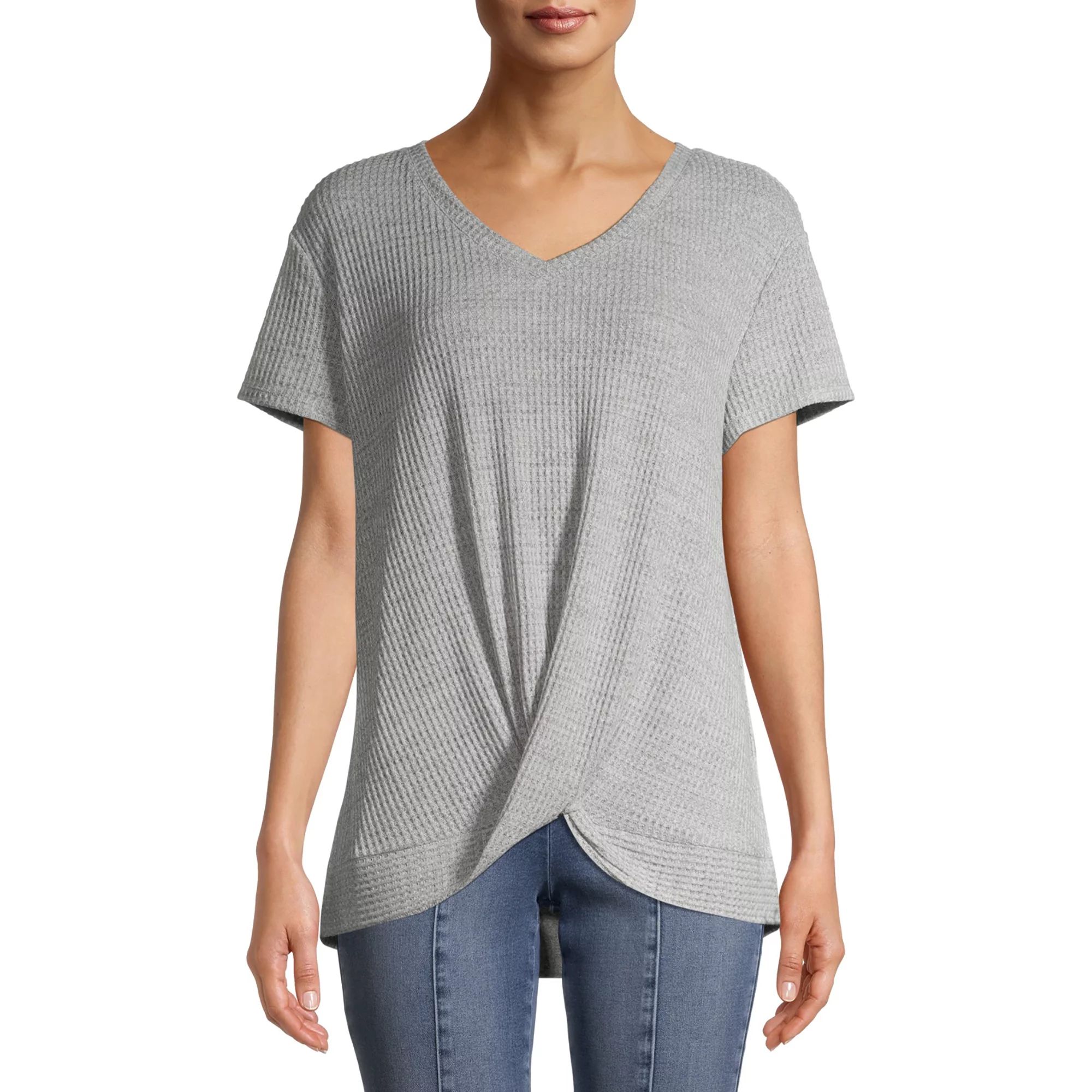 Time and Tru Women's Twist Knot T-Shirt with Short Sleeves | Walmart (US)