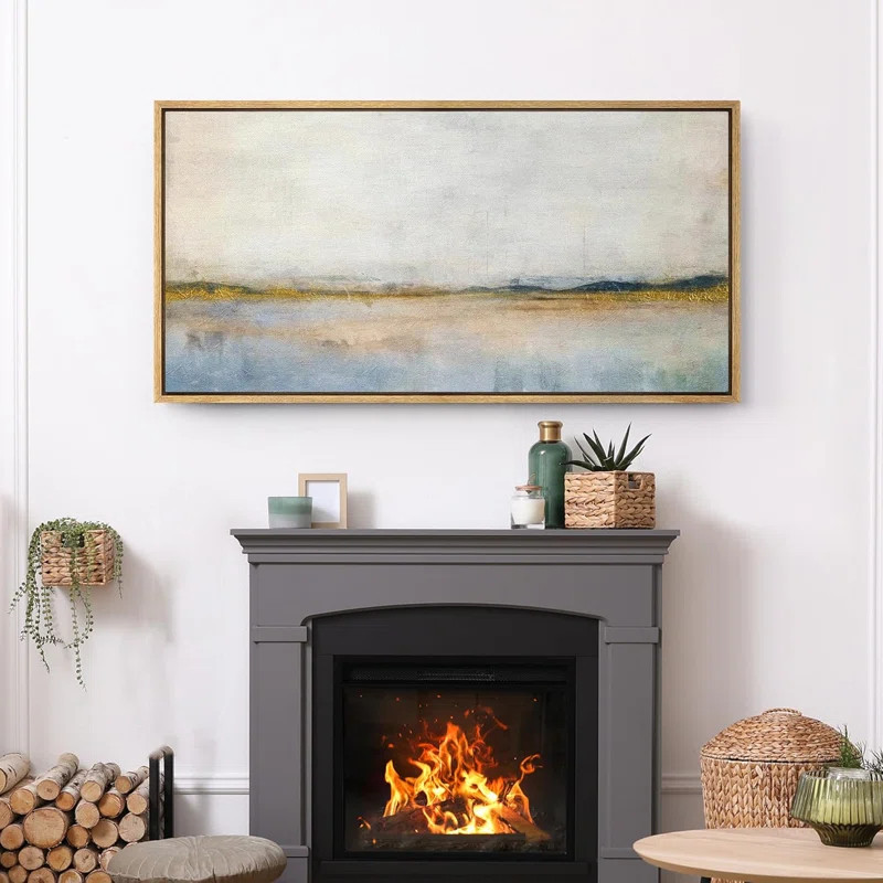 Minimal Landscape Reflective Lake with Golden Accents Modern Art Extra Large Artwork Print Wall A... | Wayfair North America