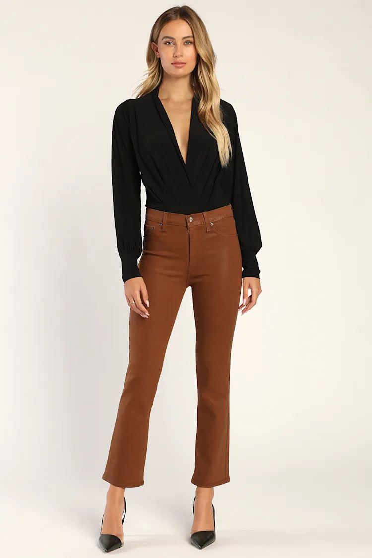 Lennon Brown High Rise Cropped Flare Pants | Lulus (US)