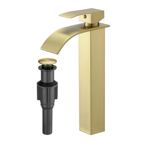 RUMOSE Tall Brushed Gold Bathroom Faucet with Pop Up Drain Modern Single Handle One Hole Bathroom... | Amazon (US)