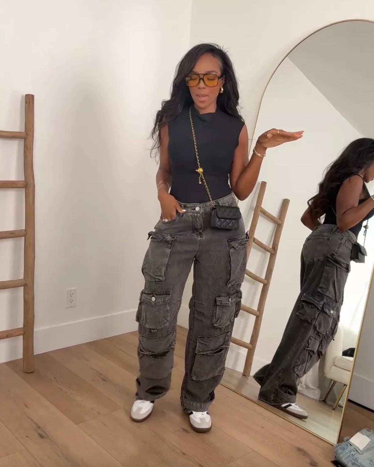 Scroll to shop this edgy off-duty look—cargo denim styled with a fitted top for that effortless street style vibe. A perfect balance of relaxed and structured, so your cost per wear drops while still giving a statement look.

Perfect for casual days, running errands, travel outfits, or laid-back weekend plans.

5'4" | 138 lbs | 34D bust | 27" waist | 40" hips

Follow me on Instagram and YouTube @kirasfashionfinds