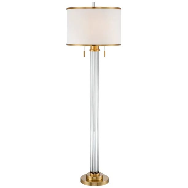 Possini Euro Design Modern Floor Lamp 62" Tall Satin Brass Crystal Glass Column Linen Drum Shade ... | Walmart (US)
