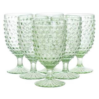 MARTHA STEWART 6 Piece 14.2 oz. Clear glass Hobnail Goblet Drinkware Set in Green 985116868M - Th... | The Home Depot