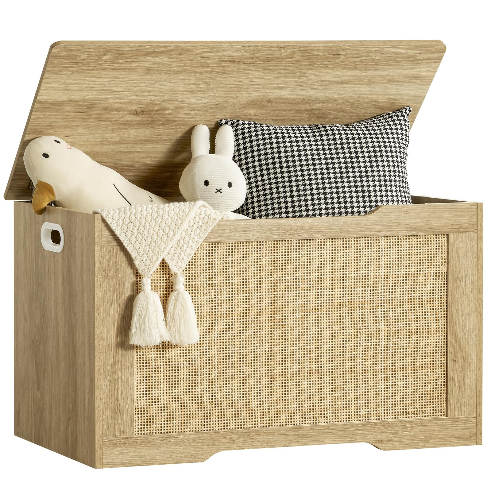 FIONESO 29.5” Storage Chest with Rattan, Toy Box with Safety Hinge and Gel Bumpers, Lift Top St... | Amazon (CA)