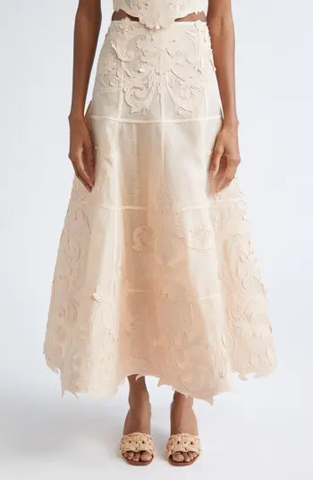 Rebellion Filigree Linen & Silk Midi Skirt | Nordstrom