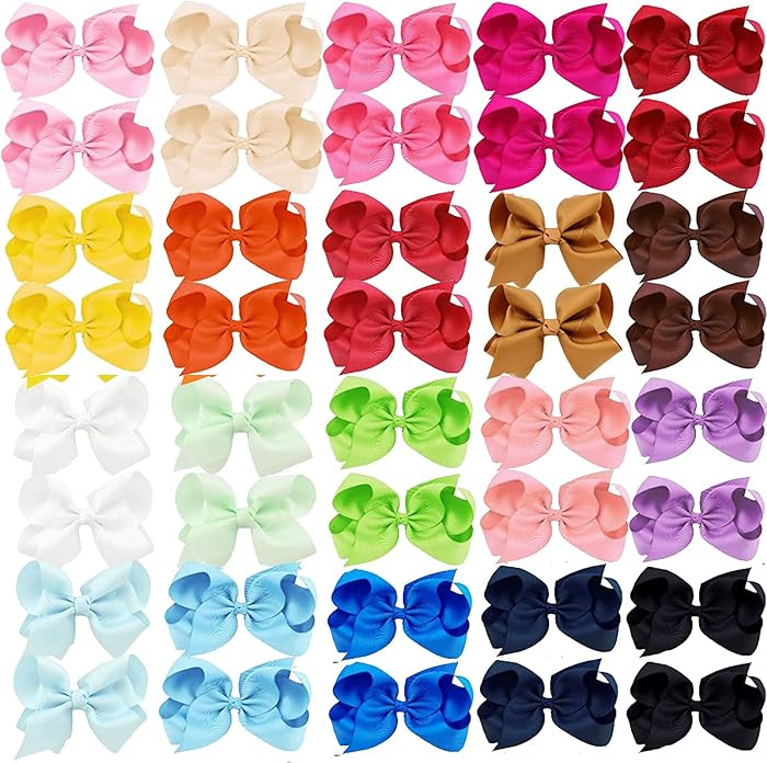 40PCS 4 Inch Hair Bows for Girls,Hand-made Grosgrain Ribbon Hair Bow Alligator Clips Hair Accesso... | Amazon (US)