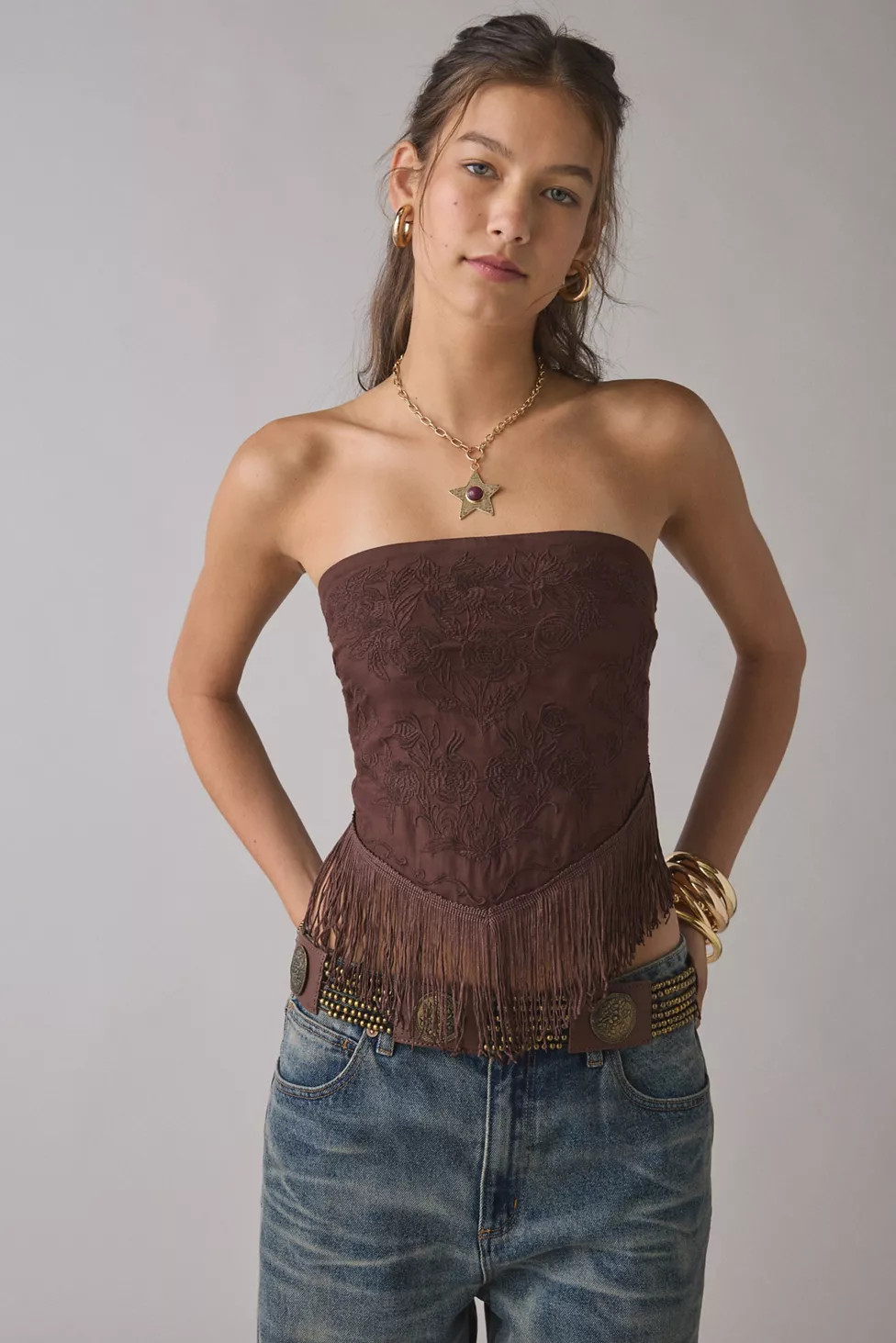 UO In The Rain Tie-Back Fringe Tube Top | Urban Outfitters (US and RoW)