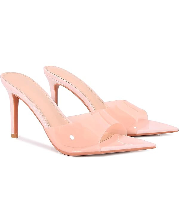 Women'S Clear Pointed Open Toe Stiletto Heel Slide Sandals Fashion Sexy Slip On Transparent Strap... | Amazon (US)