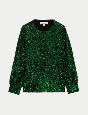 Sequin Round Neck Blouse | Autograph | M&S | Marks & Spencer IE