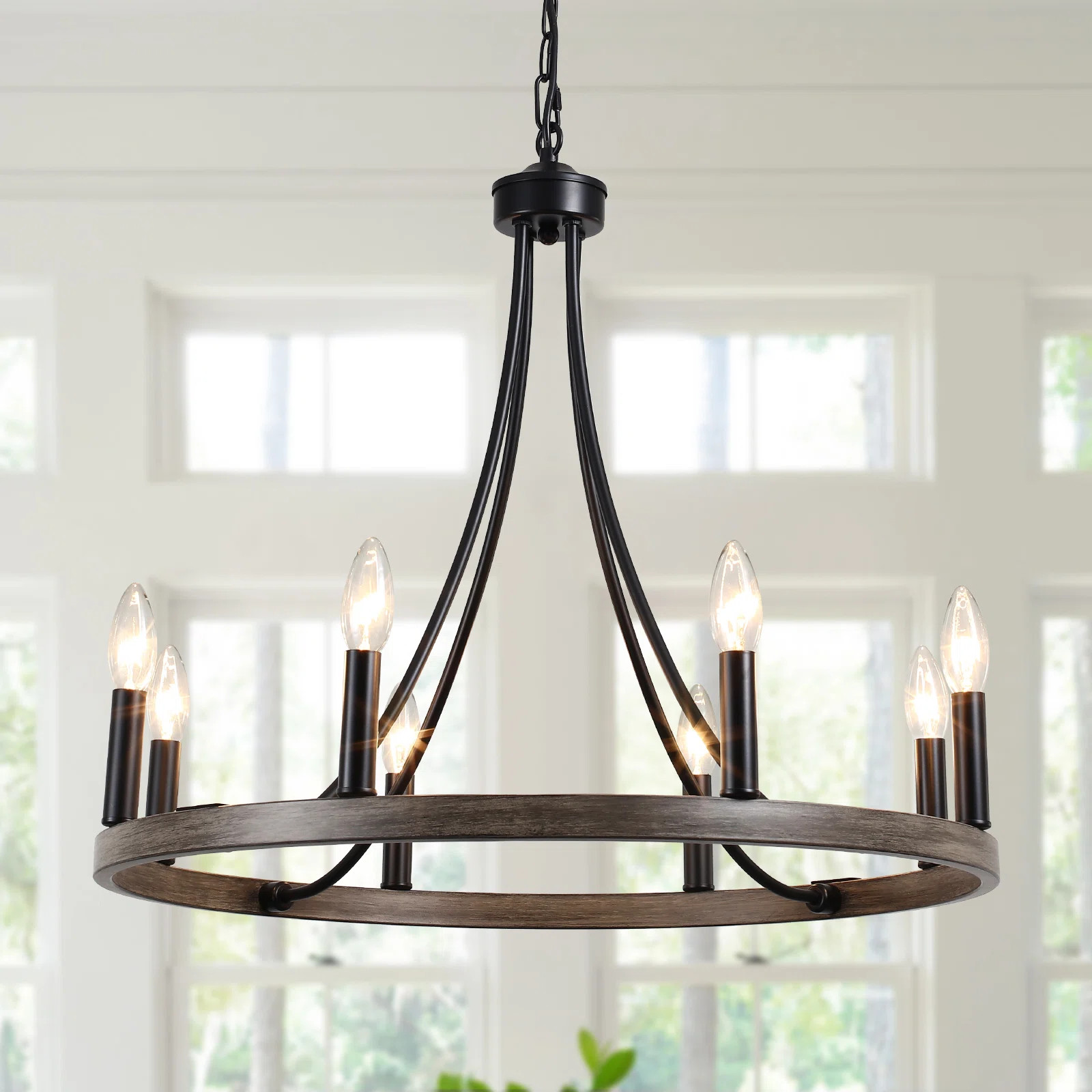 Gracie Oaks 8 Light 23.62'' Farmhouse Wagon Wheel Chandelier Round Rustic Foyer Chandeliers For B... | Wayfair North America