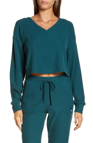 Alo Muse Ribbed Crop Pullover | Nordstrom