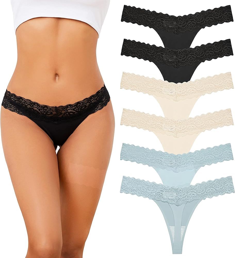 LEITNIAS Lace Thongs for Women Sexy Panties Seamless Thongs Bikini Underwear No Show T-back Tanga... | Amazon (US)