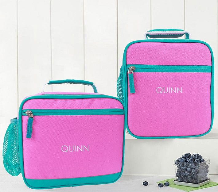 Mackenzie Solid Pink With Green Trim Lunch Boxes | Pottery Barn Kids