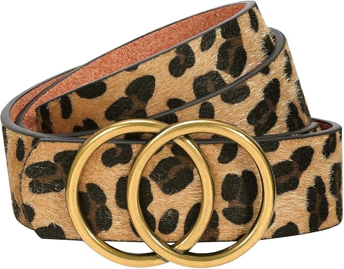 SANSTHS Womens Leopard Belt with Removable Gold Double Ring Buckle for Jeans | Amazon (US)