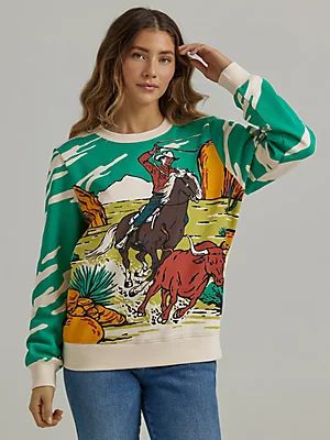 Women's Wrangler Roping Graphic Pullover Sweatshirt in Print Green | Wrangler