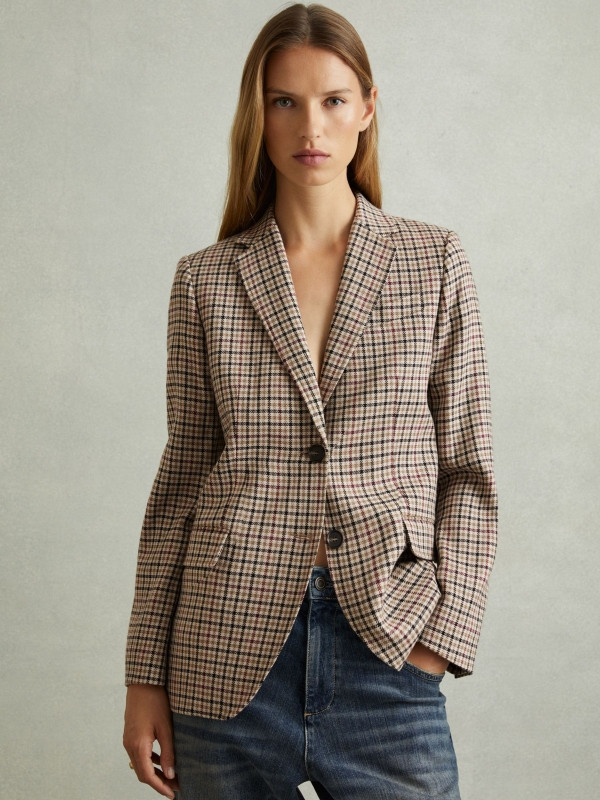 Dora
                Wool Blend Checked Single Breasted Blazer | Reiss UK