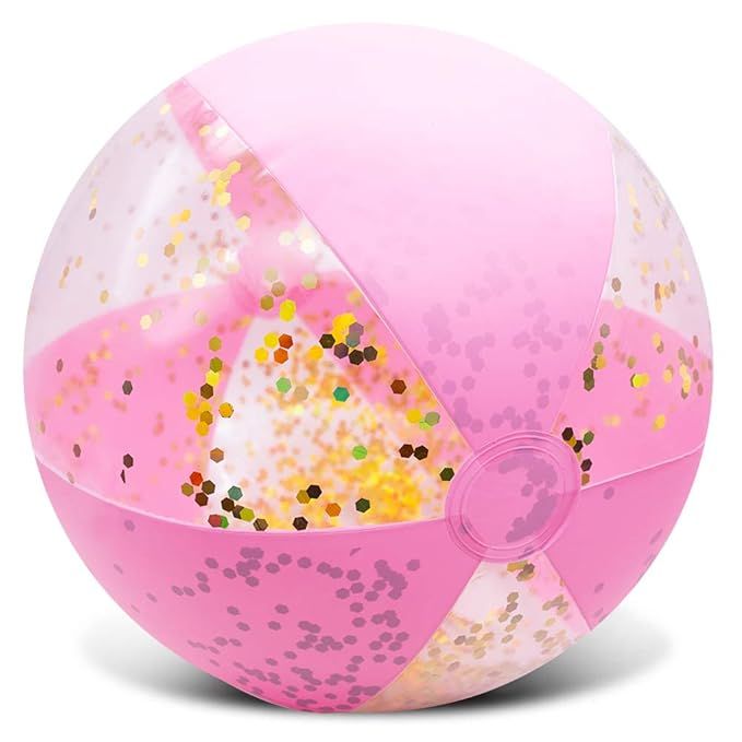 Amor Inflatable Glitter Beach Ball 16" Accessory Confetti Pink | Amazon (US)