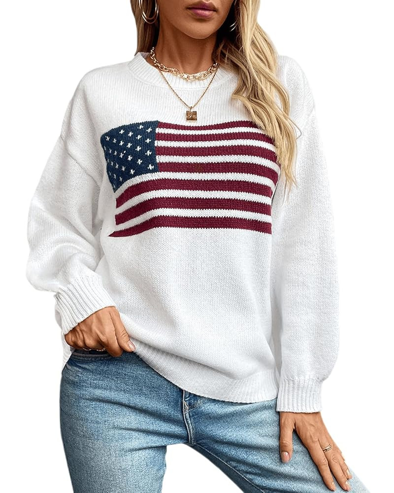 RINTONIX Womens Long Sleeve Patriotic American Flag Knitted Crewneck Pullover Sweater Chunky US F... | Amazon (US)