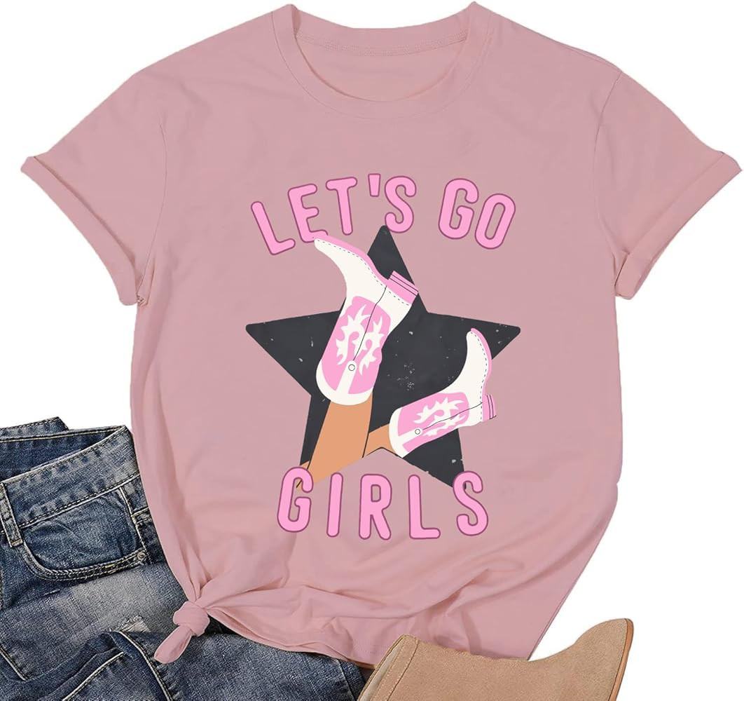 Let's Go Girls Shirt Women Country Bachelorette Party T-Shirt Vintage Cowgirl Short Sleeve Tee To... | Amazon (US)