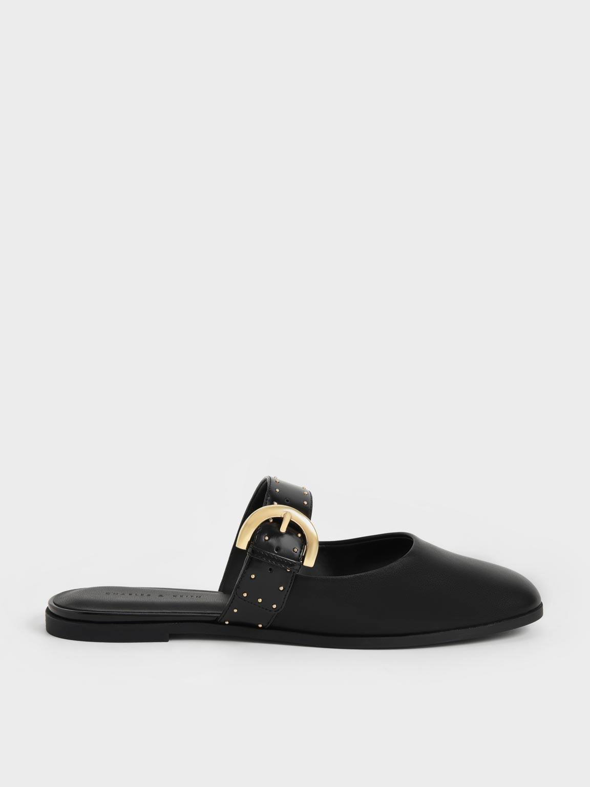 Studded Buckled Flat Mules
 - Black | Charles & Keith US