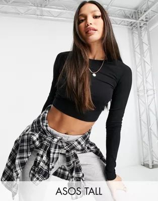 ASOS DESIGN Tall fitted crop t-shirt with long sleeve in black | ASOS (Global)