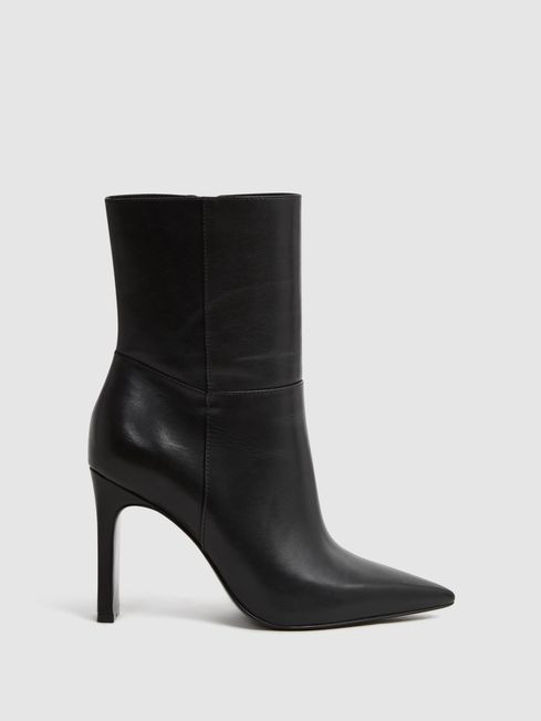 Leather Heeled Ankle Boots in Black | Reiss UK