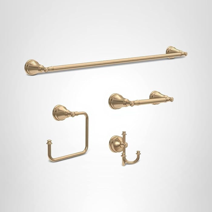 Delta Mylan 4-Piece Bathroom Set Champagne Bronze 18" Towel Rack, Toilet Paper Holder, Hand Towel... | Amazon (US)