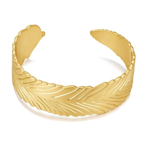 LILIE&WHITE Gold Bracelets For Women With Leaf Streak Gold Bangle Bracelet Wide Wrist Cuff Bracelet Gold Arm Cuff Fashion Adjustable Bracelet Jewelry Present | Amazon (US)