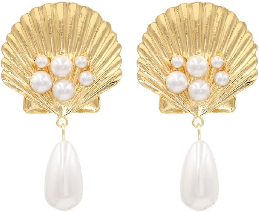 Seashell Earrings for Women, Sea Shell Earrings for Girls, Pearl Seashell Dangle Earrings Hypoall... | Amazon (US)