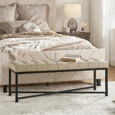 Tyreise 50.5'' W Modern Genuine Leather Bench with Button-tufted and Metal Legs | Wayfair North America