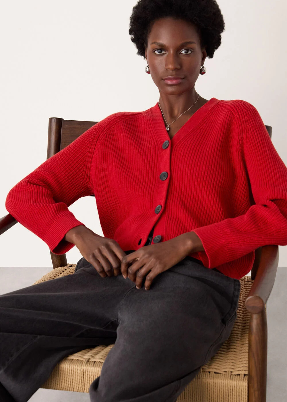 Red V Neck Cotton Cardigan | WHISTLES | Whistles UK | | Whistles